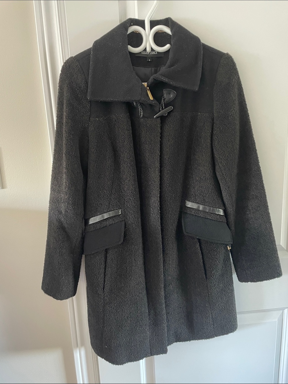 Ellen Tracy Black/Brown Wool Teddy Coat